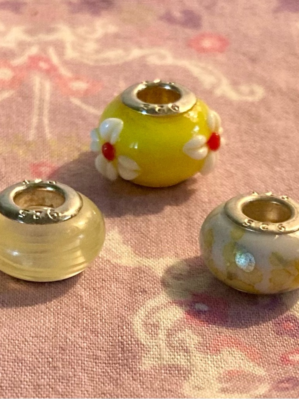 3 Murano Yellow Glass Beads